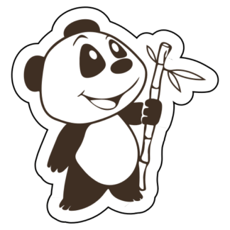 Happy Panda Holding Bamboo Sticker (Brown)